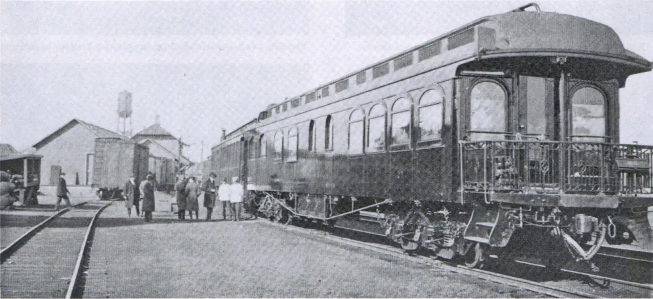 Train No. 2 with an observation car waiting at the Ely platform in 1909